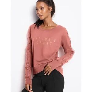 Victoria's Secret Victoria Sport Ruffled Crewneck Sweatshirt Pink Pullover L
